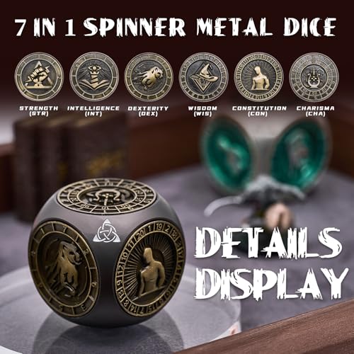 HNCCESG Spinner DND Dice Set7in1 Metal Polyhedral Dice Set for Tabletop RPG GamesCollectors Gift for Dungeon Masters Black Bronze - Image 5