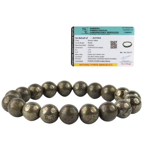 AVORA Certified Original Raw Pyrite Bracelet for Men & Women | Natural Crystal Energy Stone for Wealth, Success, Luck & Healing | Money Magnet Beads with Certificate - Image 1
