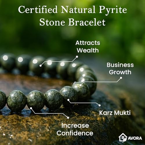 AVORA Certified Original Raw Pyrite Bracelet for Men & Women | Natural Crystal Energy Stone for Wealth, Success, Luck & Healing | Money Magnet Beads with Certificate - Image 4
