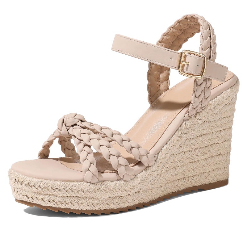 mikarka Espadrille Wedge Sandals for Women Braided Knot Ankle Strap Open Toe Platform Sandals - Image 1