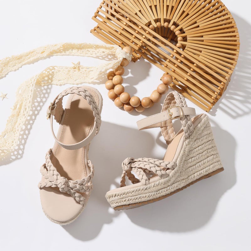mikarka Espadrille Wedge Sandals for Women Braided Knot Ankle Strap Open Toe Platform Sandals - Image 3