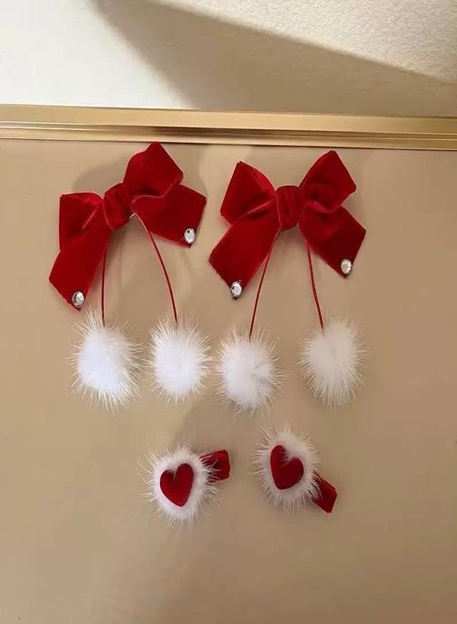 Thalireth Red Bow Hair Clips Valentine's Day Velvet Furry Balls Tassels Heart Hair Clips for Women Winter Christmas Xmas Party 4PCS - Image 3