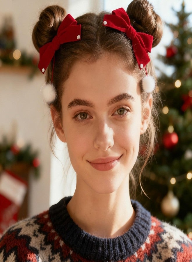 Thalireth Red Bow Hair Clips Valentine's Day Velvet Furry Balls Tassels Heart Hair Clips for Women Winter Christmas Xmas Party 4PCS - Image 4