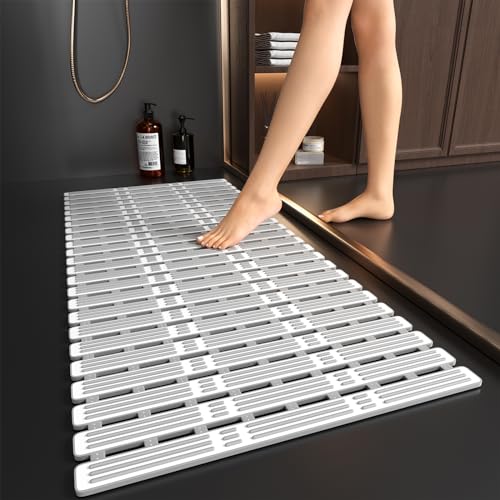 XIYUNTE Shower Mat Non Slip Bath Mat for Tub 36 x 16 Inch Bathtub Mat Non Slip Shower Mat for Inside Shower TPE Bath Mat with Powerful Suction Cup Easy to Cut Bath Tub Mat Grey - Image 1