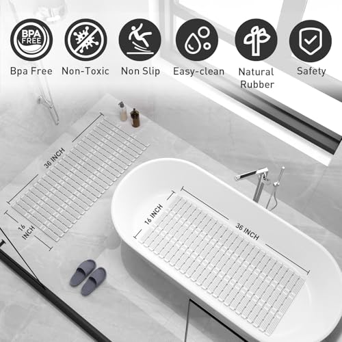 XIYUNTE Shower Mat Non Slip Bath Mat for Tub 36 x 16 Inch Bathtub Mat Non Slip Shower Mat for Inside Shower TPE Bath Mat with Powerful Suction Cup Easy to Cut Bath Tub Mat Grey - Image 3