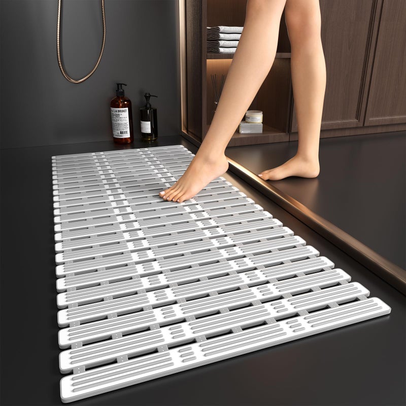 XIYUNTE Shower Mat Non Slip Bath Mat for Tub 36 x 16 Inch Bathtub Mat Non Slip Shower Mat for Inside Shower TPE Bath Mat with Powerful Suction Cup Easy to Cut Bath Tub Mat Grey - Image 2