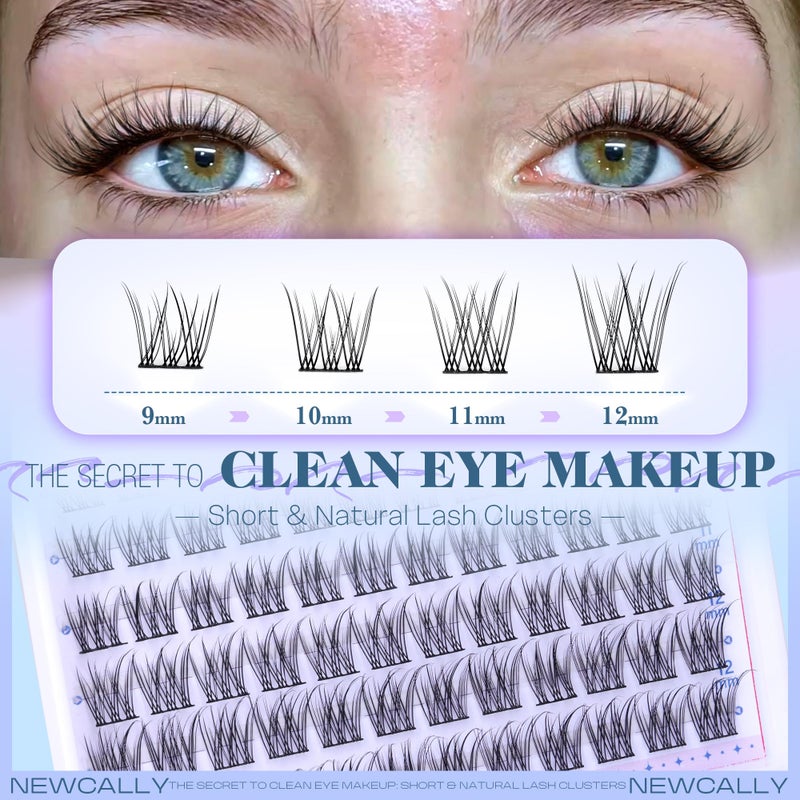 Newcally Natural Short Lash Clusters 9-12MM Cluster Eyelash Extensions C-curly Wispy Eyelash Clusters Individual Lashes DIY Lash Extension at Home for Beginners by Newcally - Image 2