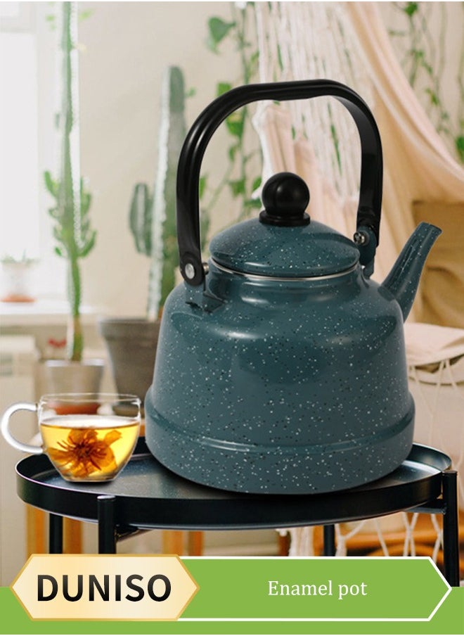 DUNISO Enamel traditional teapot, retro long spout kettle, enamel household kettle, can be heated, suitable for induction cookers, gas stoves, and electric ceramic stoves, used for tea, water, and oil (1.1L)  - Image 1