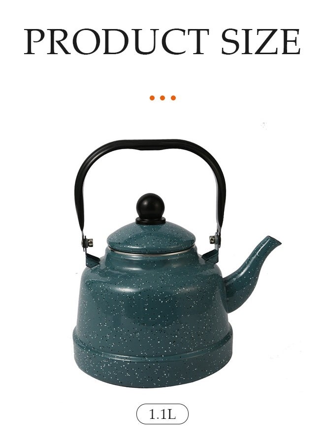 DUNISO Enamel traditional teapot, retro long spout kettle, enamel household kettle, can be heated, suitable for induction cookers, gas stoves, and electric ceramic stoves, used for tea, water, and oil (1.1L)  - Image 2