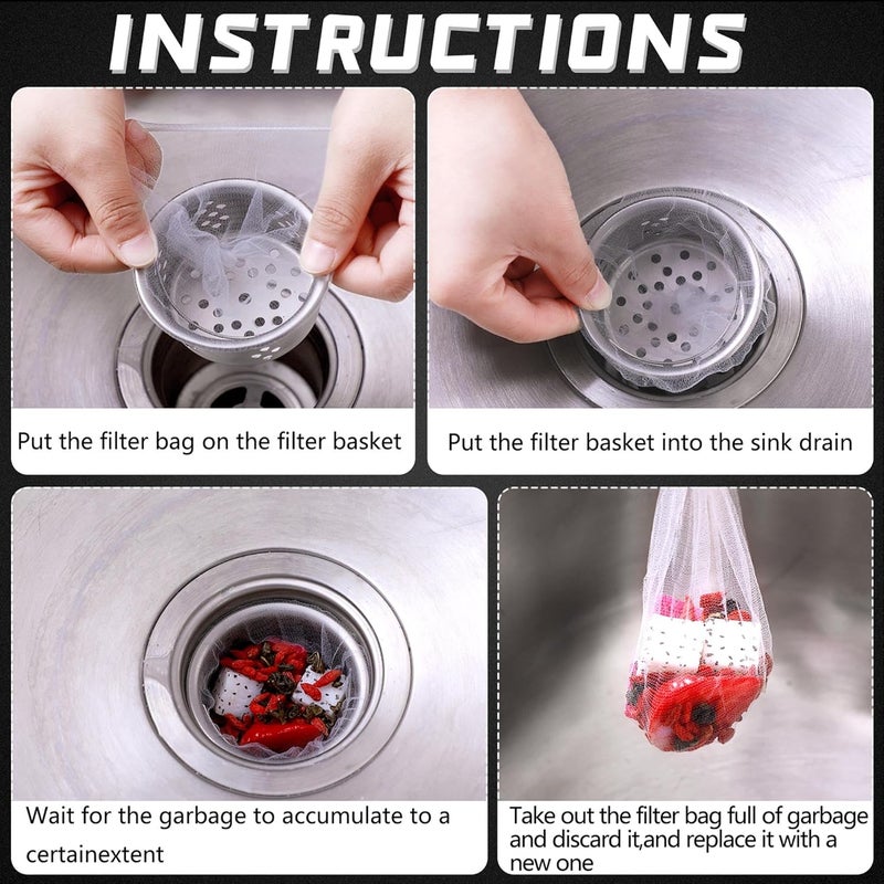 Suclain 500 Pcs Kitchen Sink Strainer Trash Bag, Sink Strainer Filter Mesh Bag Disposable Mesh Sink Strainer Bags Anti Clogging Elastic Kitchen Sink Strainer Mesh Bag, Fits Most Sizes of Sink Strainer - Image 4