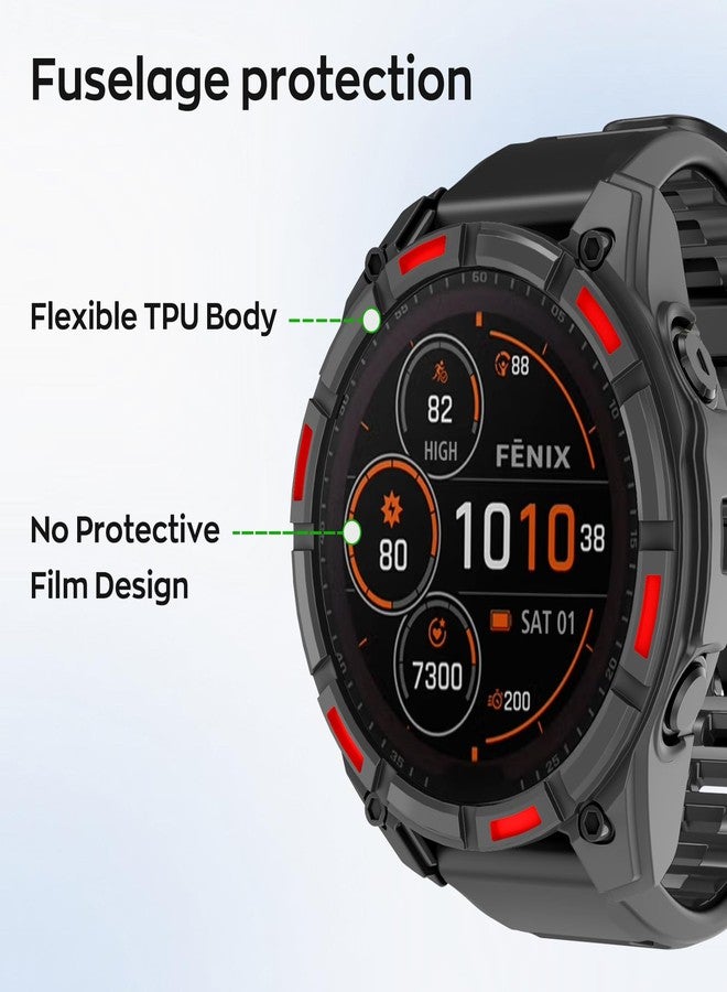 MYSNBKN Case Compatible with Garmin Fenix 8 51MM Cover Soft TPU Bumper Rugged Shock Proof Protective Shell for Garmin Fenix 8 51MM Watch Case(Black Red) - Image 4
