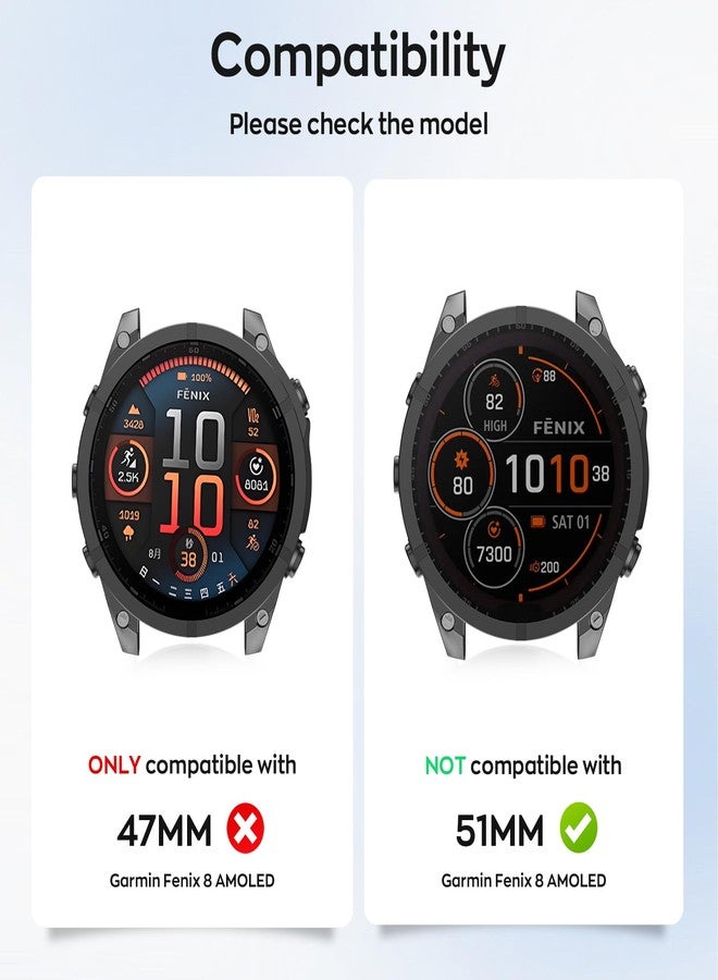 MYSNBKN Case Compatible with Garmin Fenix 8 51MM Cover Soft TPU Bumper Rugged Shock Proof Protective Shell for Garmin Fenix 8 51MM Watch Case(Black Red) - Image 3