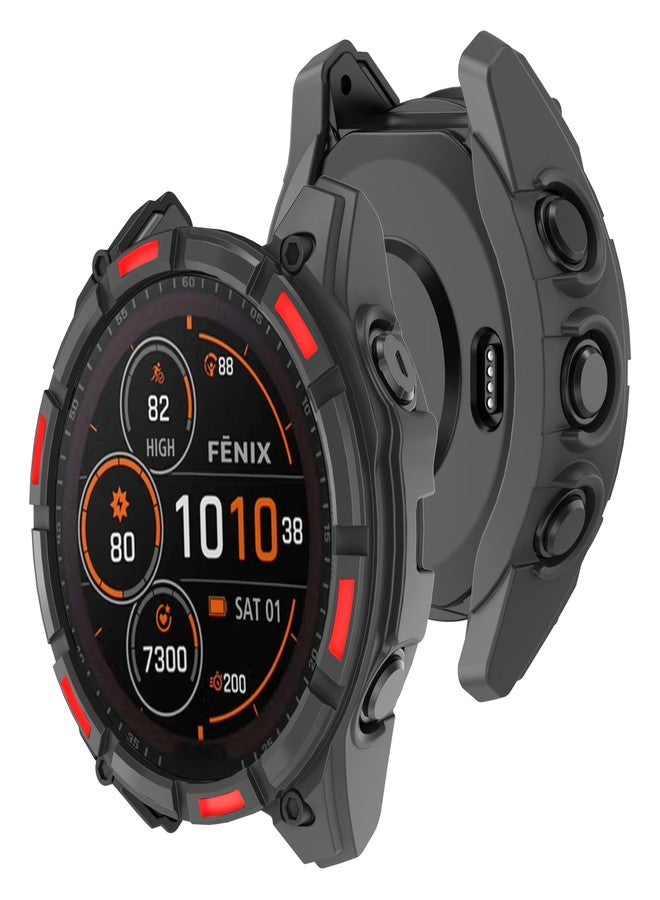 MYSNBKN Case Compatible with Garmin Fenix 8 51MM Cover Soft TPU Bumper Rugged Shock Proof Protective Shell for Garmin Fenix 8 51MM Watch Case(Black Red) - Image 2