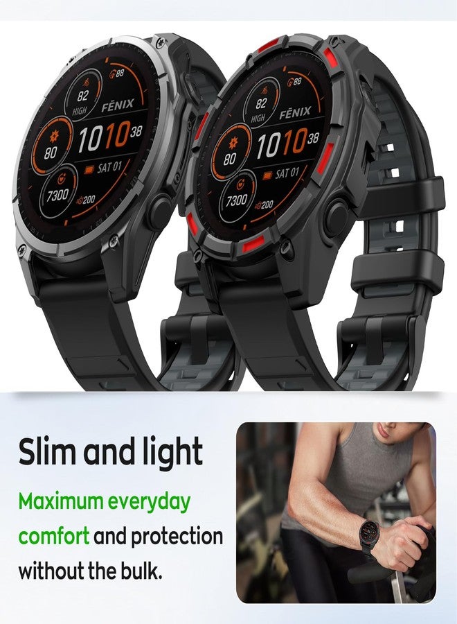 MYSNBKN Case Compatible with Garmin Fenix 8 51MM Cover Soft TPU Bumper Rugged Shock Proof Protective Shell for Garmin Fenix 8 51MM Watch Case(Black Red) - Image 5