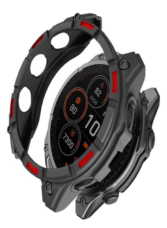 MYSNBKN Case Compatible with Garmin Fenix 8 51MM Cover Soft TPU Bumper Rugged Shock Proof Protective Shell for Garmin Fenix 8 51MM Watch Case(Black Red) - Image 1