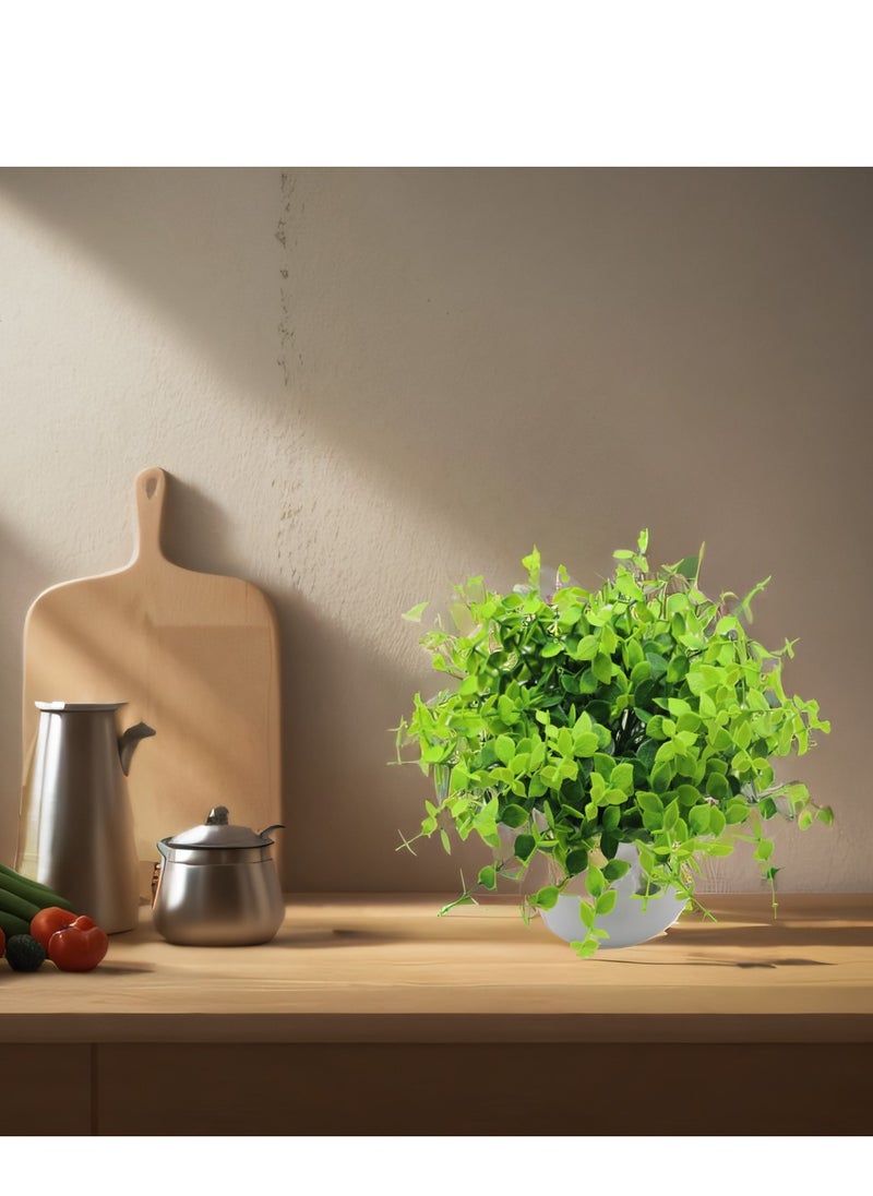 ماركة غير محددة عبوتان من نباتات صناعية صغيرة في وعاء، نباتات خضراء صناعية صغيرة، ديكور نباتي صناعي لتزيين المكتب المنزلي أو المكتب المكتبي أو رف الكتب  - Image 2