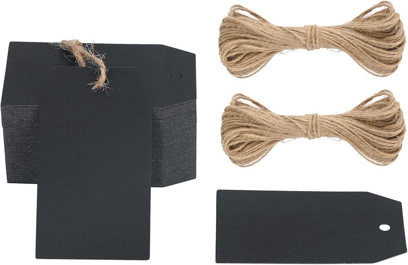 g2plus Black Gift Tags, 100PCS Black Paper Tags with String, 2.8x1.6 in Blank Present Name Tag, Rectangle Hang Label Tag for Gift Wrapping, DIY Arts & Crafts, Garage Sales, Halloween, Graduation - Image 1