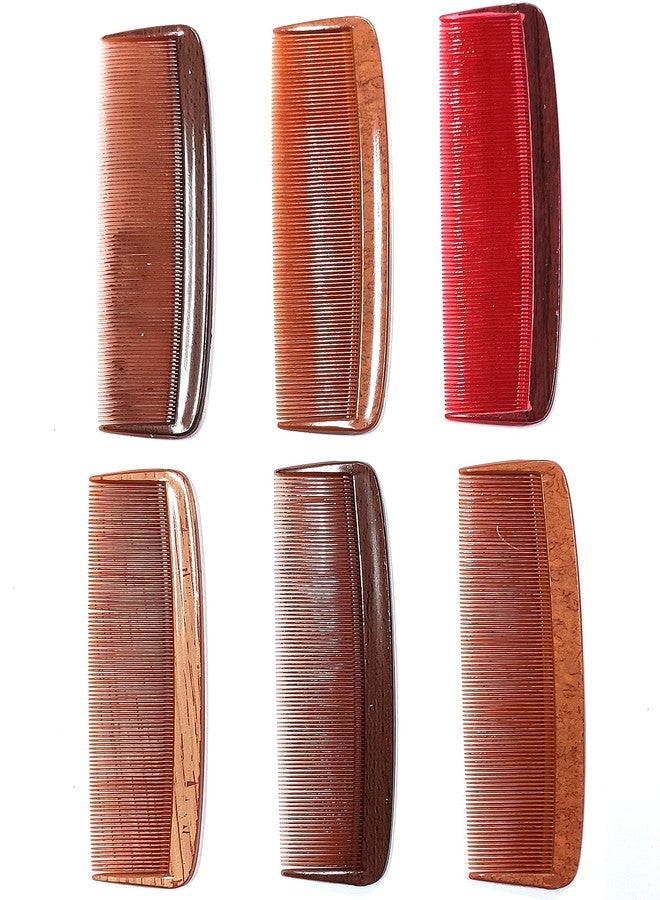 Maple Pocket & Purse Hair Comb Wooden Finish Printed Comb For Men Women Multicolour Assorted (Pack Of 6) - Image 1