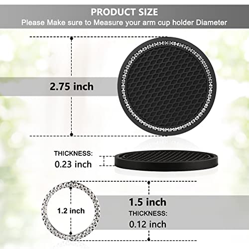 Ouzorp Car Cup Holder Coaster with Push Start Button Bling 4Pcs Bling Crystal Rhinestone Car Interior Accessories Silver - Image 5