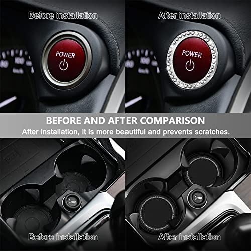 Ouzorp Car Cup Holder Coaster with Push Start Button Bling 4Pcs Bling Crystal Rhinestone Car Interior Accessories Silver - Image 3