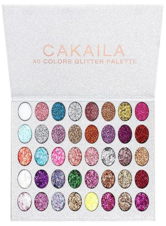 evpct Cakaila 40 Colors Glitter Shimmery Sparkle Glittery Eyeshadow Makeup Palette Pallet,Pink Silver Red Rose Green Sparkling Sparkly Glitter Gel Glue Pigment Eyeshadow Face Paint Makeup Palette For Girls - Image 1