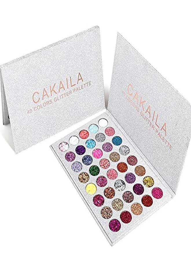 evpct Cakaila 40 Colors Glitter Shimmery Sparkle Glittery Eyeshadow Makeup Palette Pallet,Pink Silver Red Rose Green Sparkling Sparkly Glitter Gel Glue Pigment Eyeshadow Face Paint Makeup Palette For Girls - Image 2