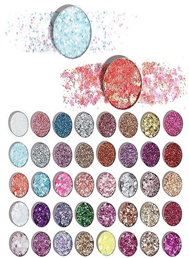evpct Cakaila 40 Colors Glitter Shimmery Sparkle Glittery Eyeshadow Makeup Palette Pallet,Pink Silver Red Rose Green Sparkling Sparkly Glitter Gel Glue Pigment Eyeshadow Face Paint Makeup Palette For Girls - Image 3