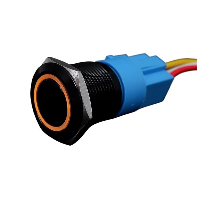 مفتاح ضغط لحظي ذاتي الإعادة 22 مم مع ضوء LED دائري أصفر 5 فولت وسلك - Image 1