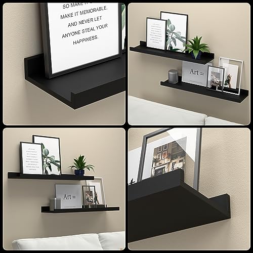 Boswillon Long Floating Shelves, 2 Set Modern Black Wall Shelf for Bedroom, Nursery Book Shelf with Lip, Picture Ledge Shelf for Living Room Bathroom Kitchen - Black,23.6 In - Image 3