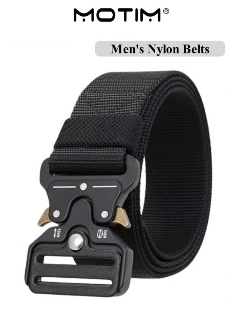 موتيم حزام رجالي من النايلون مع مشبك نقرة أوتوماتيكي، حزام تكتيكي مع مشبك أوتوماتيكي، يمكن تقليمه، مغلق باللون الأسود، 125 سم - Image 1