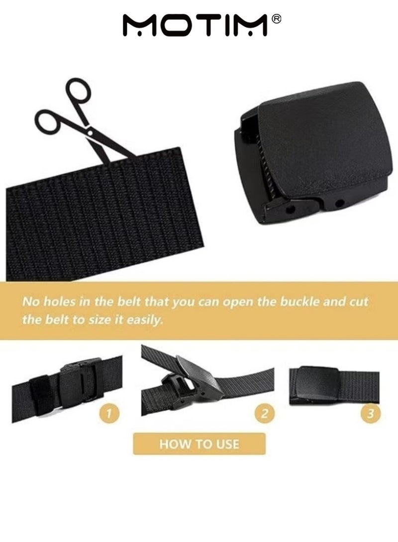 موتيم حزام رجالي من النايلون مع مشبك نقرة أوتوماتيكي، حزام تكتيكي مع مشبك أوتوماتيكي، يمكن تقليمه، مغلق باللون الأسود، 125 سم - Image 3