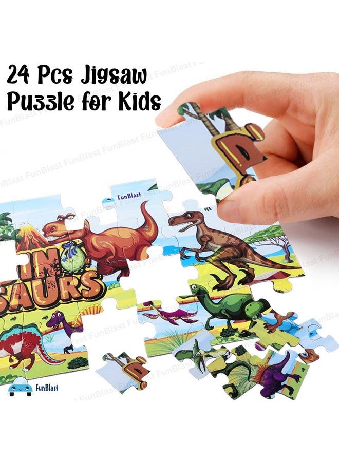 فنبلاست أحجية الصور المقطوعة على شكل ديناصور من فن بلاست للأطفال من عمر 3 إلى 5 سنوات - 24 قطعة (متعددة الألوان، مقاس 30×22 سم) - Image 3
