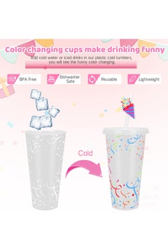 Excefore Color Changing Cold Cups with Lids and Straws - 5 Pack 24 oz Plastic Cute Tumblers Bulk, Reusable Water Drinking Bottle DIY Party Cups for Parties Birthdays Travel Home Activities  - Image 3