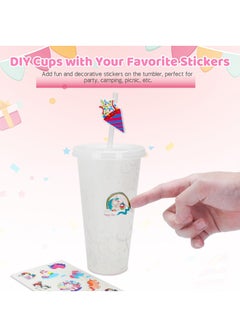 Excefore Color Changing Cold Cups with Lids and Straws - 5 Pack 24 oz Plastic Cute Tumblers Bulk, Reusable Water Drinking Bottle DIY Party Cups for Parties Birthdays Travel Home Activities  - Image 4