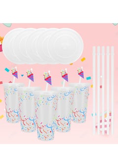 Excefore Color Changing Cold Cups with Lids and Straws - 5 Pack 24 oz Plastic Cute Tumblers Bulk, Reusable Water Drinking Bottle DIY Party Cups for Parties Birthdays Travel Home Activities  - Image 5