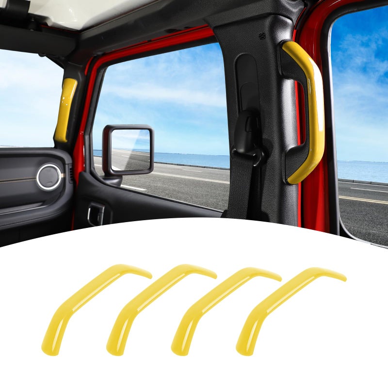 PDKLIN for 2024 Jeep JL AB Pillar Grab Handle Trim Cover Compatible with Jeep Wrangler JL JLU Gladiator JT 2024 Yellow Interior Accessories 4 pcs - Image 2