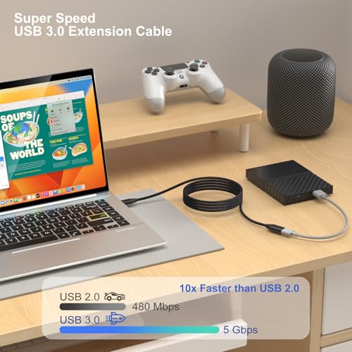 Besgoods USB 3.0 Extension Cable, 4Pack [6ft] USB A Male to Female Braided Extender Cord 5Gbps Fast Data Transfer for Hard Drive, Keyboard, Mouse, Webcam, USB Flash Drive, Printer - Black - Image 3