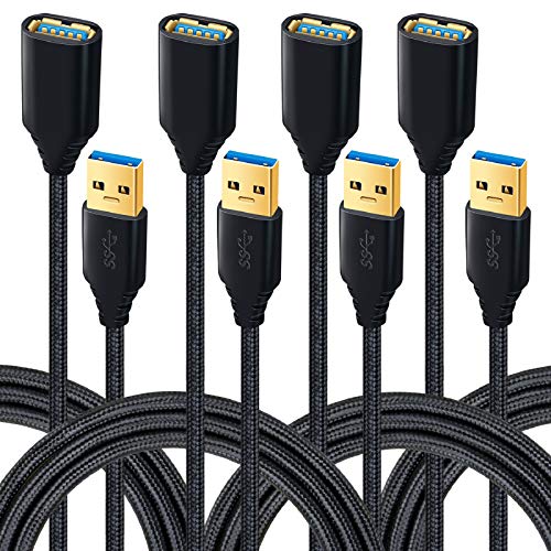 Besgoods USB 3.0 Extension Cable, 4Pack [6ft] USB A Male to Female Braided Extender Cord 5Gbps Fast Data Transfer for Hard Drive, Keyboard, Mouse, Webcam, USB Flash Drive, Printer - Black - Image 1