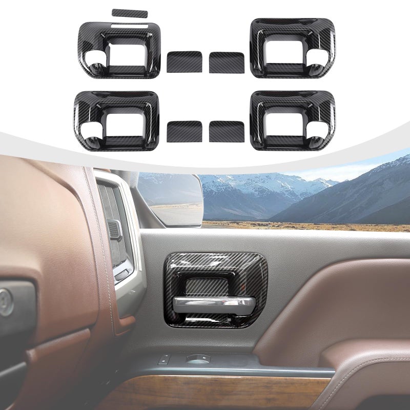 RAZPOY Inner Door Handle Bowl Cover Trim Compatible with Chevy Silverado GMCSierra 20142018 Carbon Fiber - Image 2