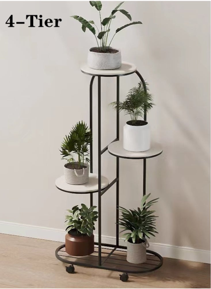 Kutis 4-Tiers Movable Plant Rack Plant Flower Display Stand Black/White 50x25x93 Centimeter  - Image 1