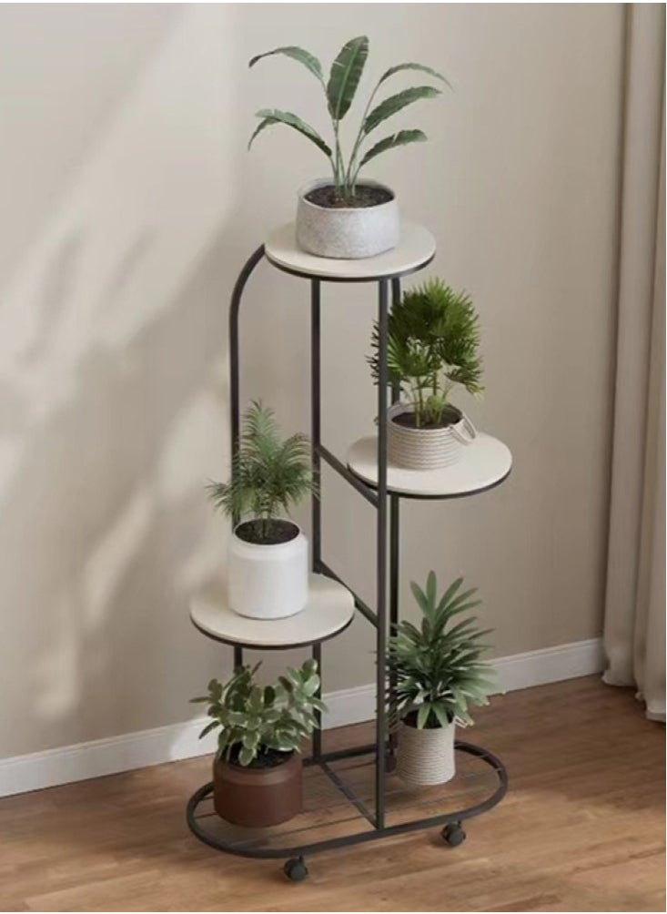 Kutis 4-Tiers Movable Plant Rack Plant Flower Display Stand Black/White 50x25x93 Centimeter  - Image 2