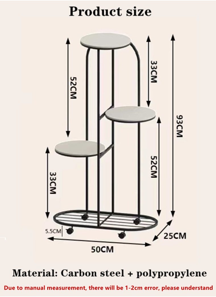 Kutis 4-Tiers Movable Plant Rack Plant Flower Display Stand Black/White 50x25x93 Centimeter  - Image 5