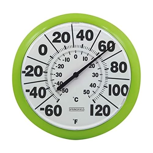 Springfield Indoor Outdoor Big and Bold Dial Thermometer, Wireless Thermometer with Easy to Read Numbers for Patio, Pool, and Indoor Areas, 8-Inch, Green - Image 1