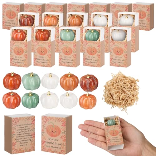 LemonRoad 10 Sets Happy Thanksgiving Gifts Crystal Pumpkin with Maple Leaves Gift Box Positive Fall Decor for Thanksgiving Party Favors Friendsgiving Decoration Guests Friends - Image 1