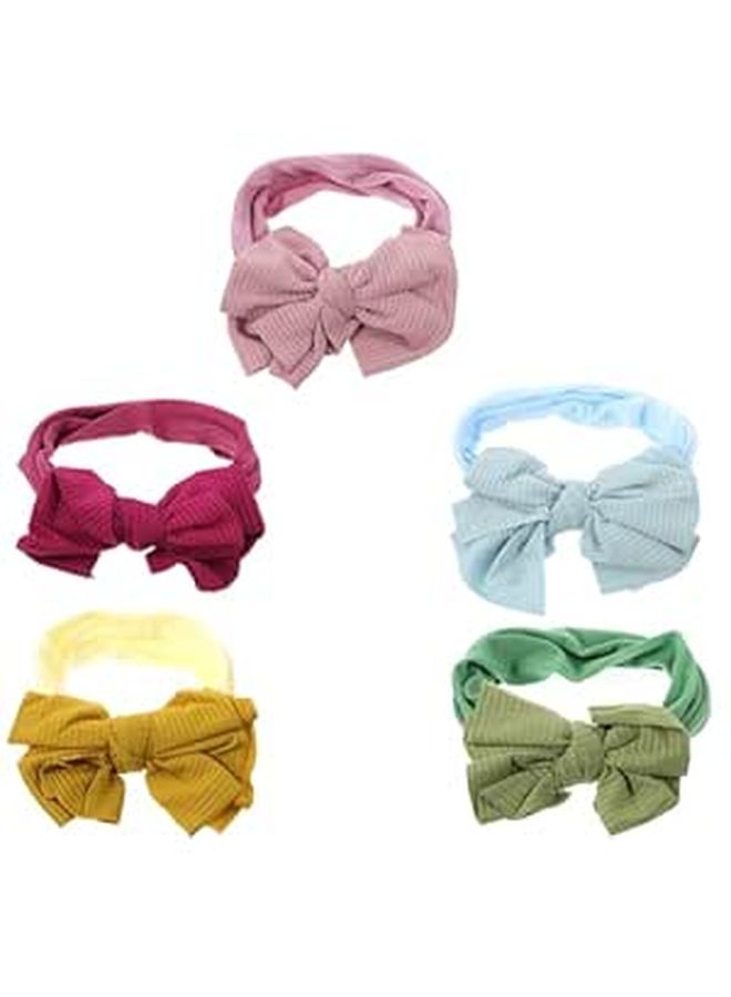 Soft Nylon Elastic Bow Headbands For Newborns Set Of 5 Hair Accessories - Image 1