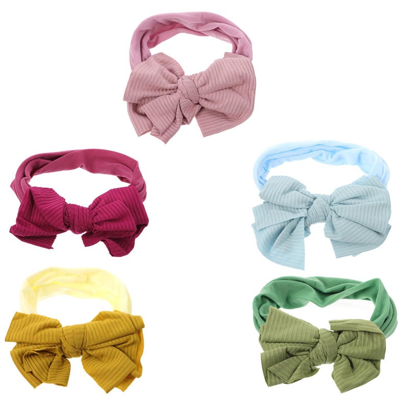 Soft Nylon Elastic Bow Headbands For Newborns Set Of 5 Hair Accessories - Image 2