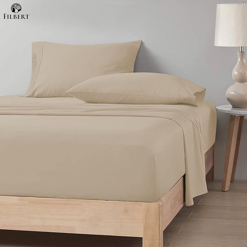 Filbert Luxurious Collection 400 Thread Count Egyptian Cotton Bedsheet Soft Smooth Sateen Wave Beige Bedsheet with 2 Pillow Covers Queen - Image 2