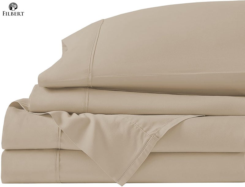 Filbert Luxurious Collection 400 Thread Count Egyptian Cotton Bedsheet Soft Smooth Sateen Wave Beige Bedsheet with 2 Pillow Covers Queen - Image 3