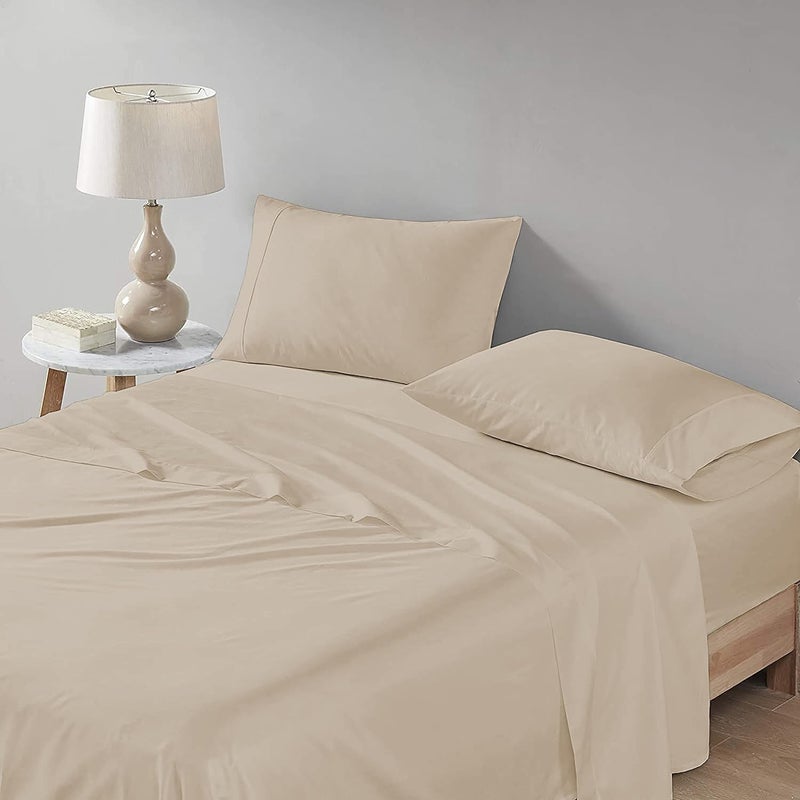 Filbert Luxurious Collection 400 Thread Count Egyptian Cotton Bedsheet Soft Smooth Sateen Wave Beige Bedsheet with 2 Pillow Covers Queen - Image 1