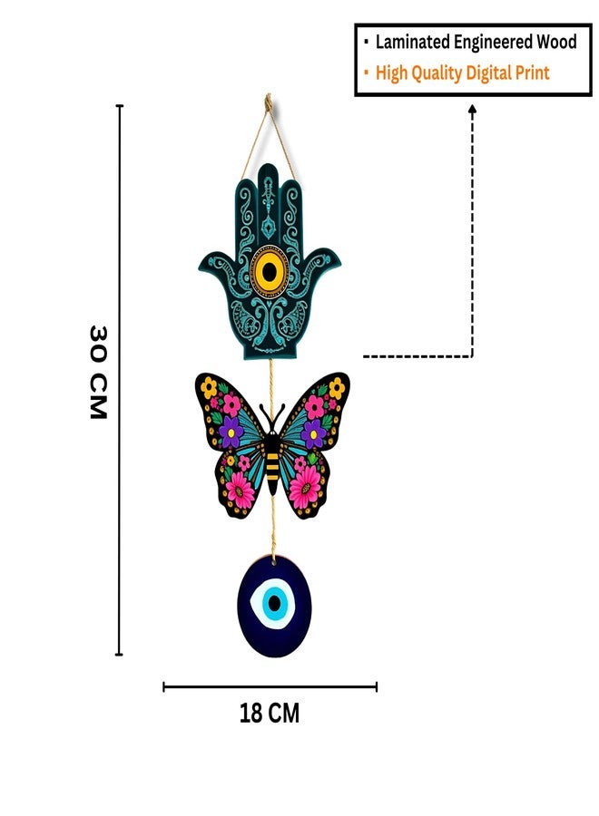 GiftOday Butterfly Wooden Wall Hanging for Home Decor | Hamsa Hand Decoration Livingroom, Bedroom | Modern Artwork Items | Peace Charm Accent | Door Decorative Hangings | Size 18 x 30 CM - Image 3